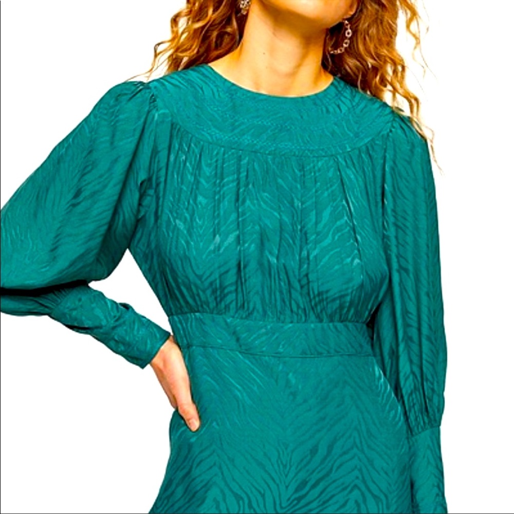 NWT Topshop Green Jacquard Midi dress Prairie dress size 4 - Picture 4 of 16